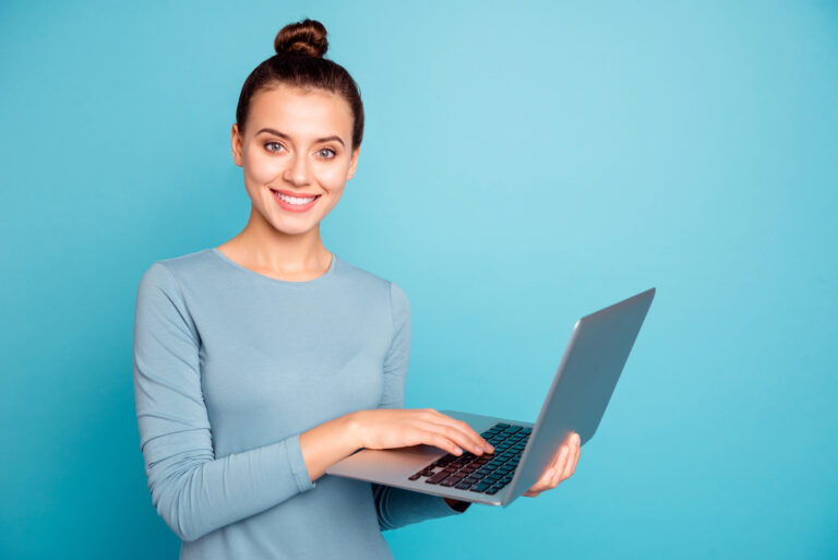 check out our enrolling studies- woman on a computer enrolling in clinical trial